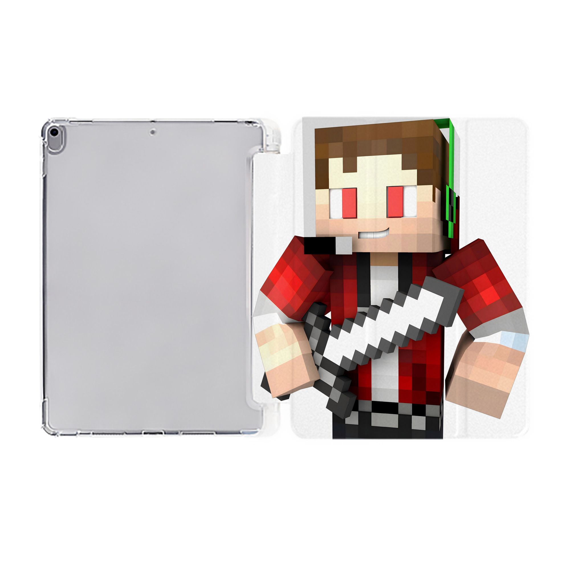 （画像用） マインクラフト ブロックの世界 Minecraft MC Block world IPad ケース ペン収納付き 三つ折りスタンド PUレザー×シリコン 対応機種9.5/10.5/10.9インチ